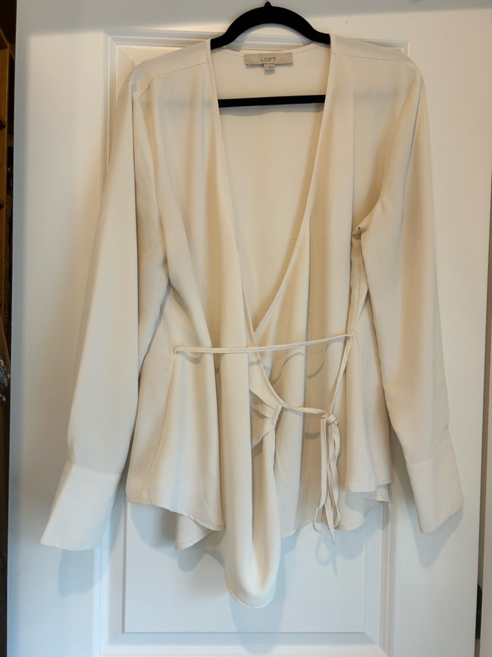 LOFT Cream V-Neck Wrap Top